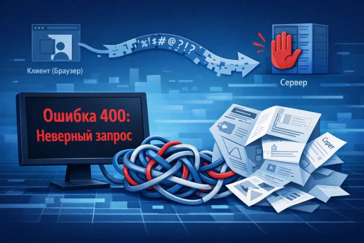 Запутанный запрос-ошибка 400 в виде узла кабелей на фоне схемы клиент-серверного взаимодействия