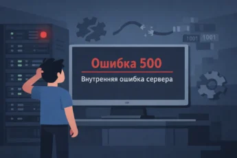 Программист видит ошибку 500 на экране в дата-центре.