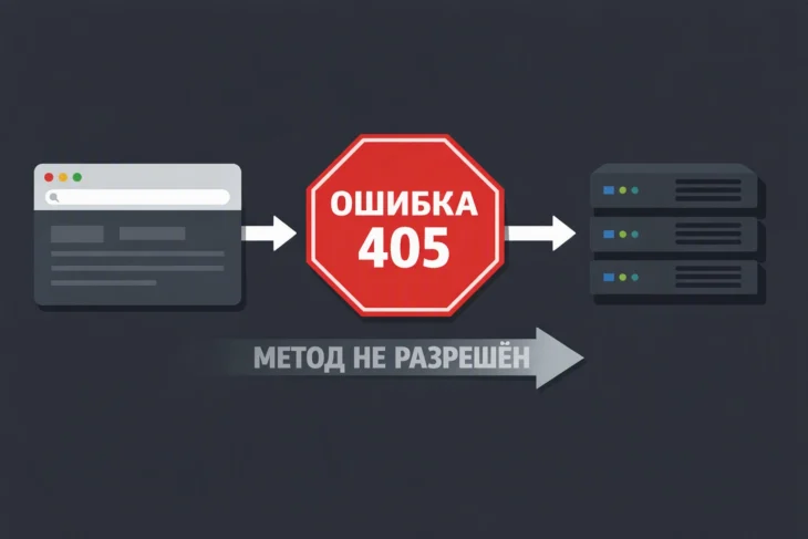 Знак STOP с кодом 405 «Метод не разрешён» между браузером и сервером.